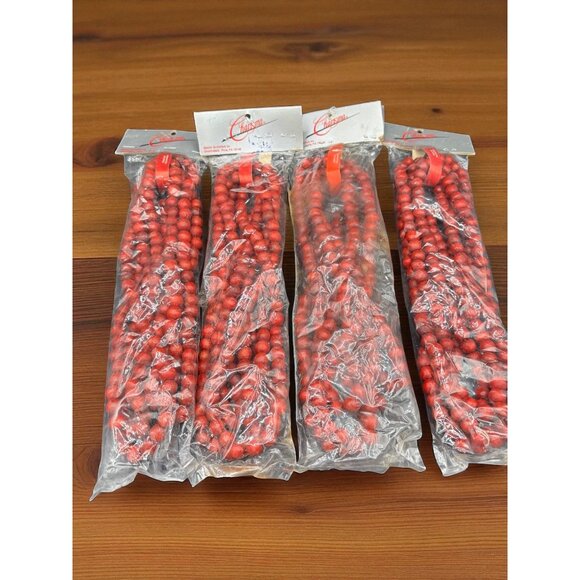 Vintage Red wooden Christmas Cranberry Garland New lot of 4 each 7'10" - Picture 1 of 8